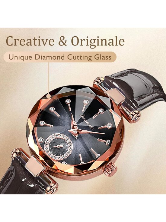 Women\'s Cold Grey Elegant Leather Strap Analog Creative Diamond Dial Wrist Watch main image 7